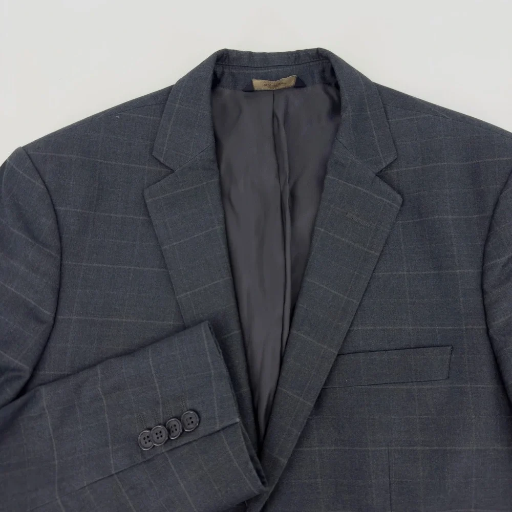Banana Republic Mens 38S Tailored Fit Blazer Dark Gray Windowpane Plaid Jacket